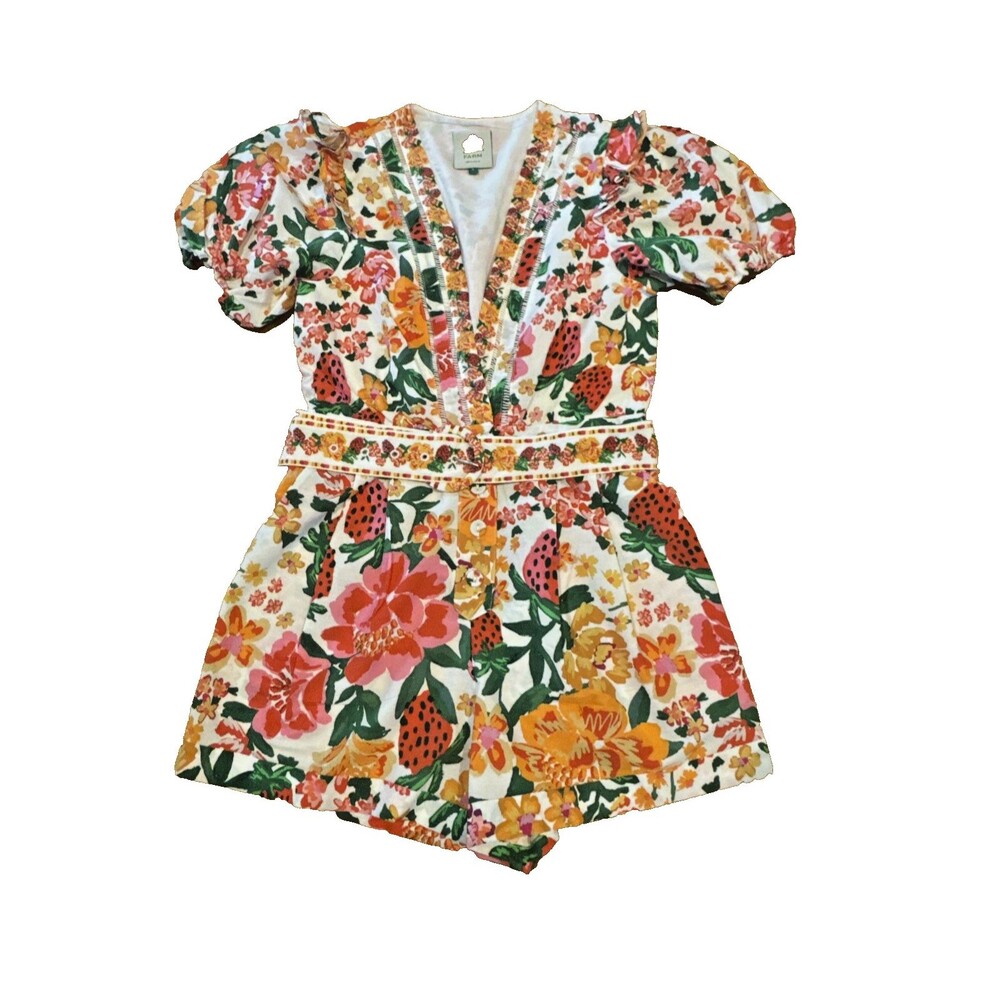 FARM Rio Flowerful Sketch Floral Belted Romper Pink Multicolor Size S Pockets - Picture 4 of 10